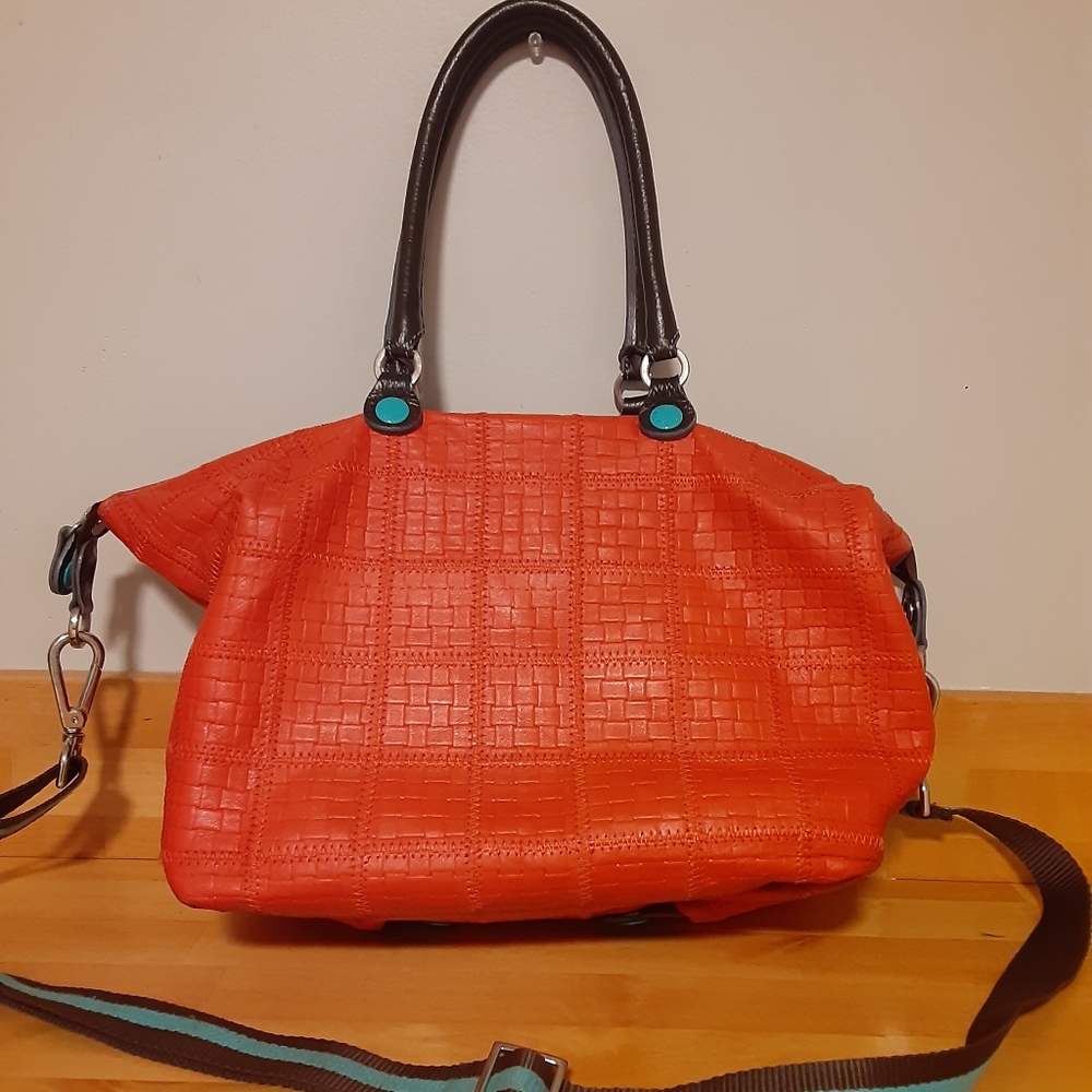 Gabs Franco Gabrielli Orange Patchwork Leather Crossbody Bag